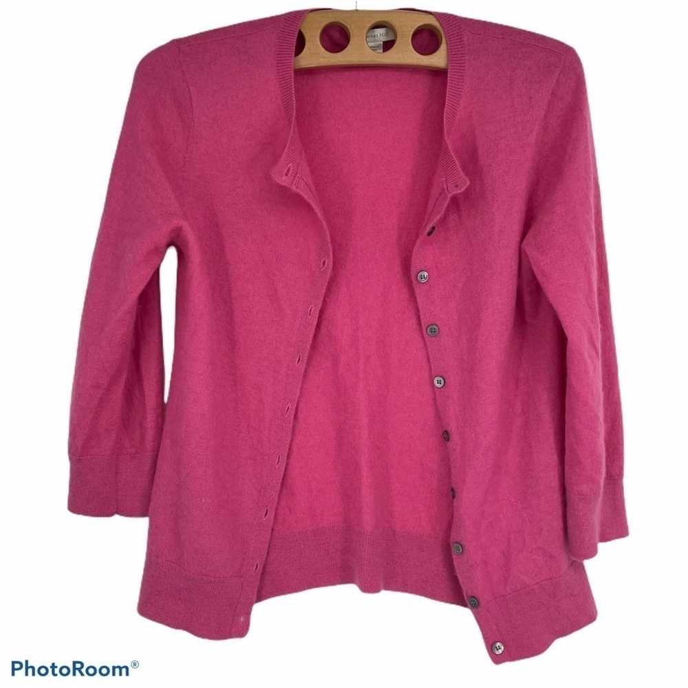 Garnet Hill classic pink cashmere sweater cardigan Small